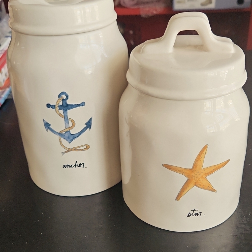 NWOT Displayed RARE retired Set of 2 Rae Dunn Star and Anchor canisters